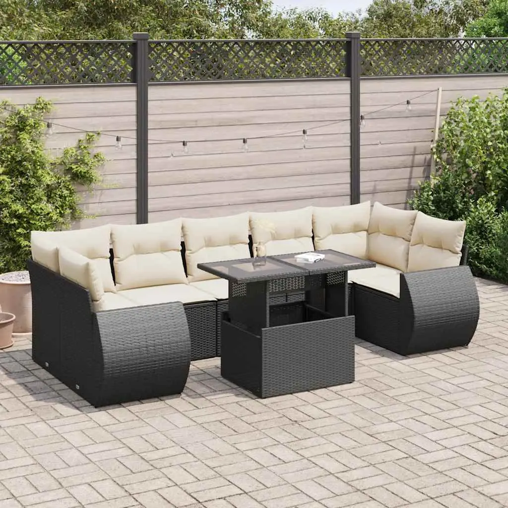 Set Divani da Giardino con Cuscini 8 pz Nero in Polyrattan