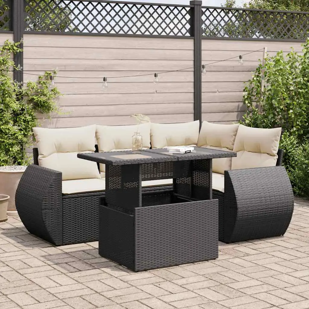 Set Divani da Giardino 5 pz con Cuscini in Polyrattan Nero