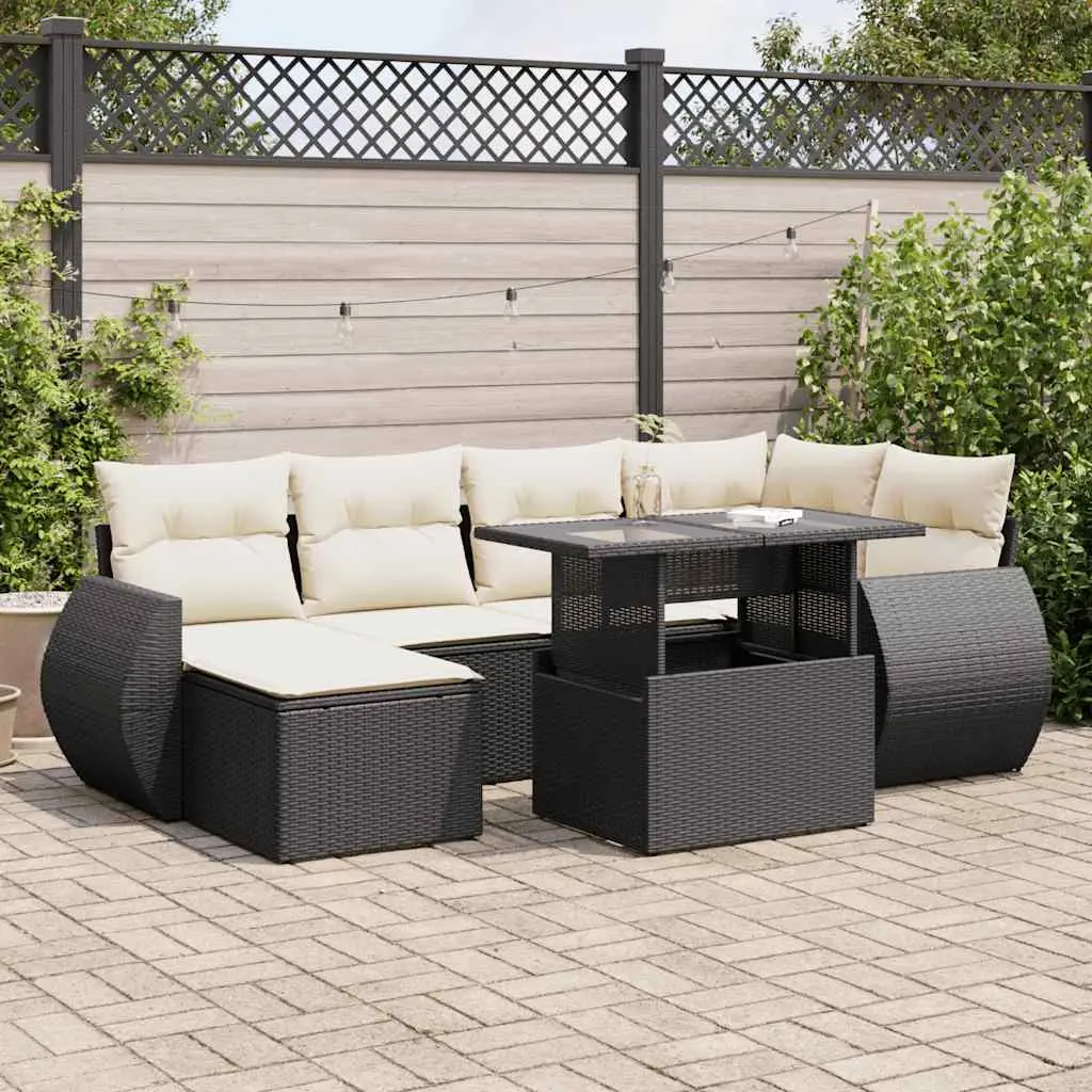 Set Divani da Giardino con Cuscini 7pz Nero Polyrattan