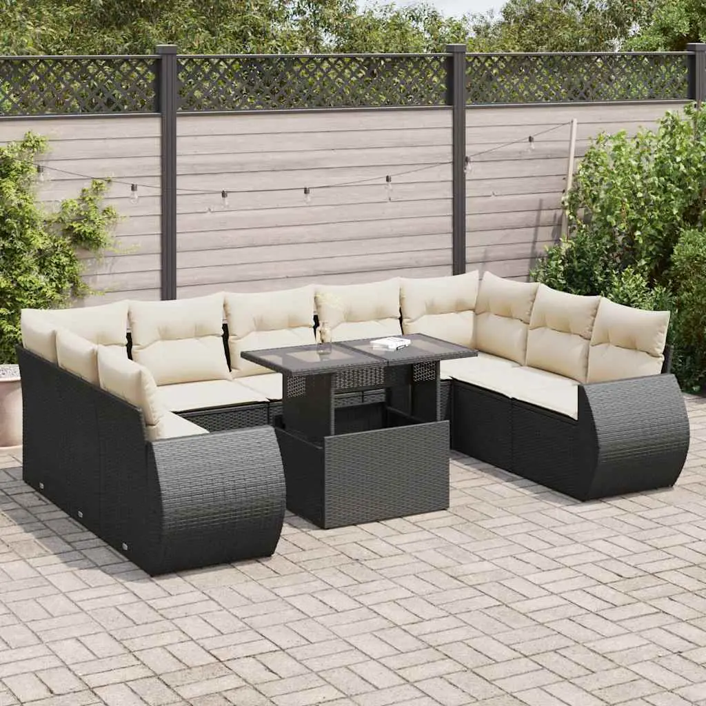 Set Divani da Giardino 10pz con Cuscini in Polyrattan Nero