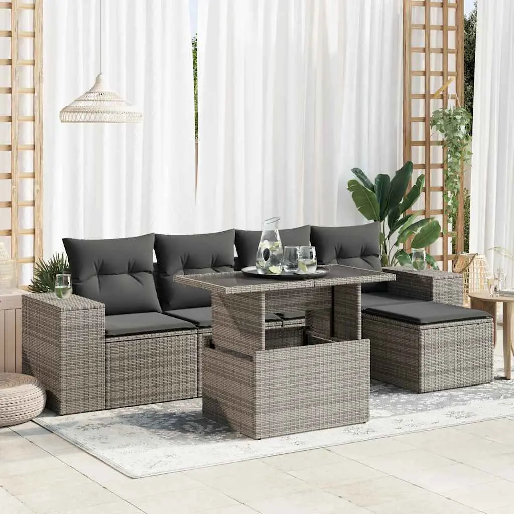 Set Divano da Giardino 6 pz con Cuscini Grigio in Polyrattan