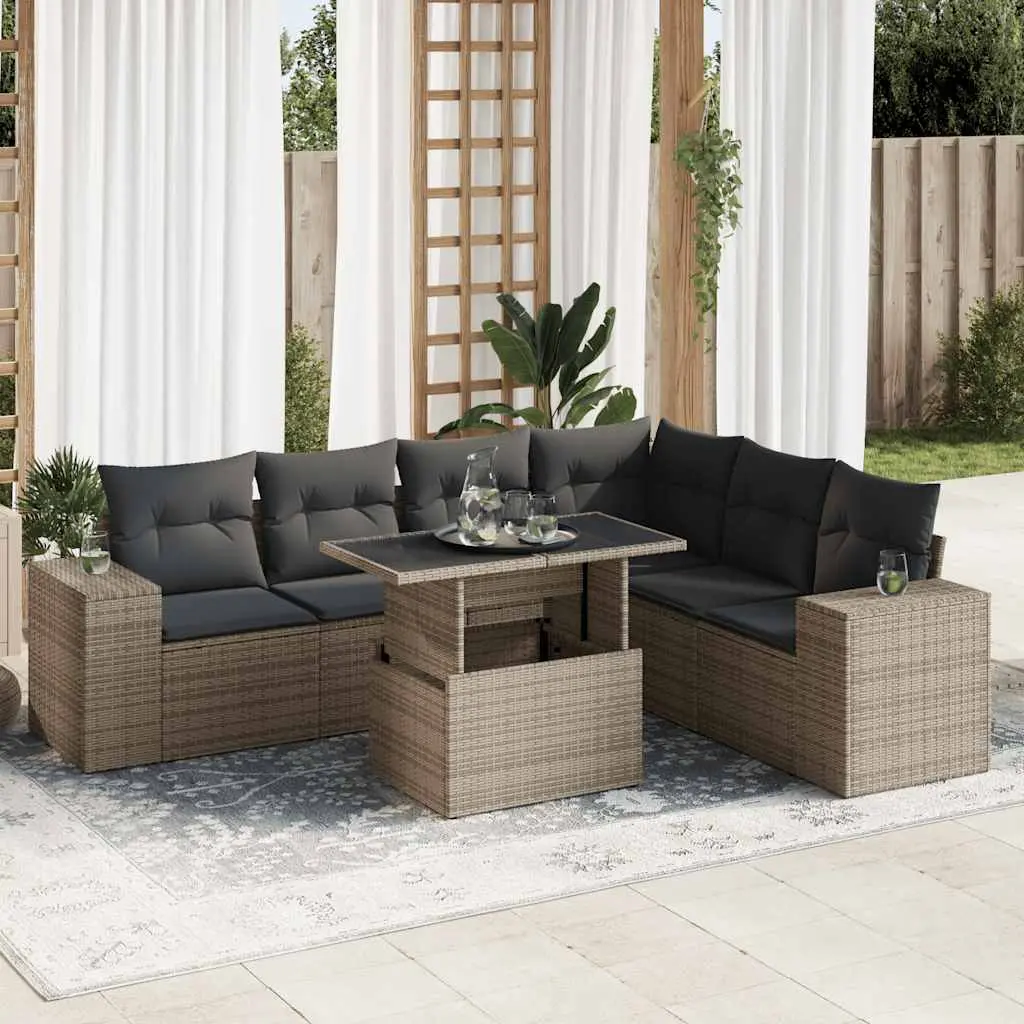 Set Divani da Giardino 7 pz con Cuscini Grigio in Polyrattan