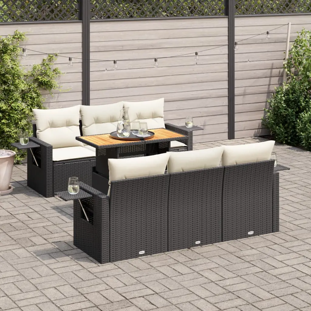 Set Divani da Giardino con Cuscini 7pz Nero Polyrattan