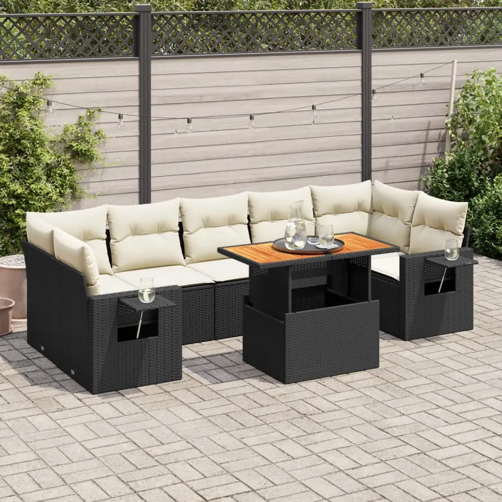 Set Divani da Giardino con Cuscini 8 pz Nero in Polyrattan