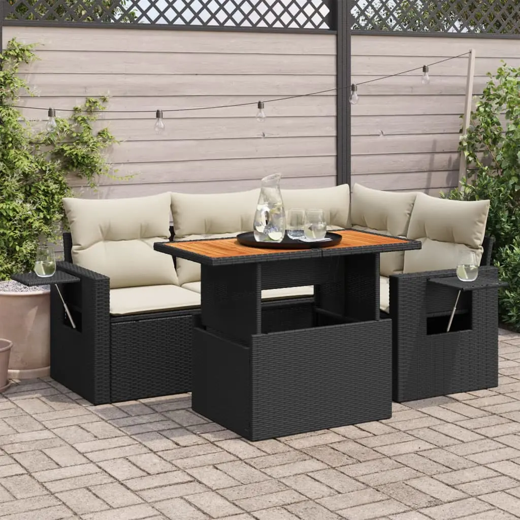 Set Divani da Giardino 5 pz con Cuscini in Polyrattan Nero