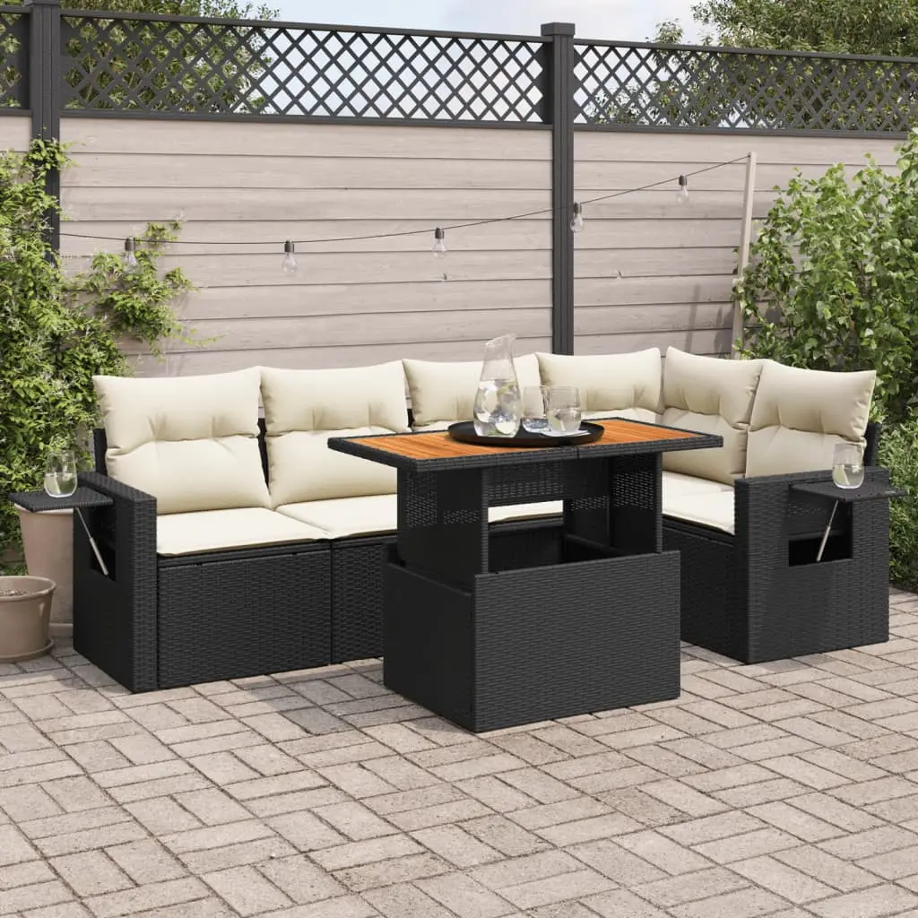 Set Divano da Giardino 6 pz con Cuscini Nero in Polyrattan