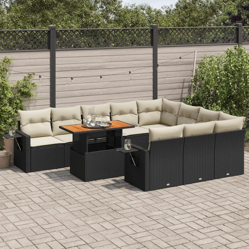 Set Divani da Giardino 11 pz con Cuscini in Polyrattan Nero