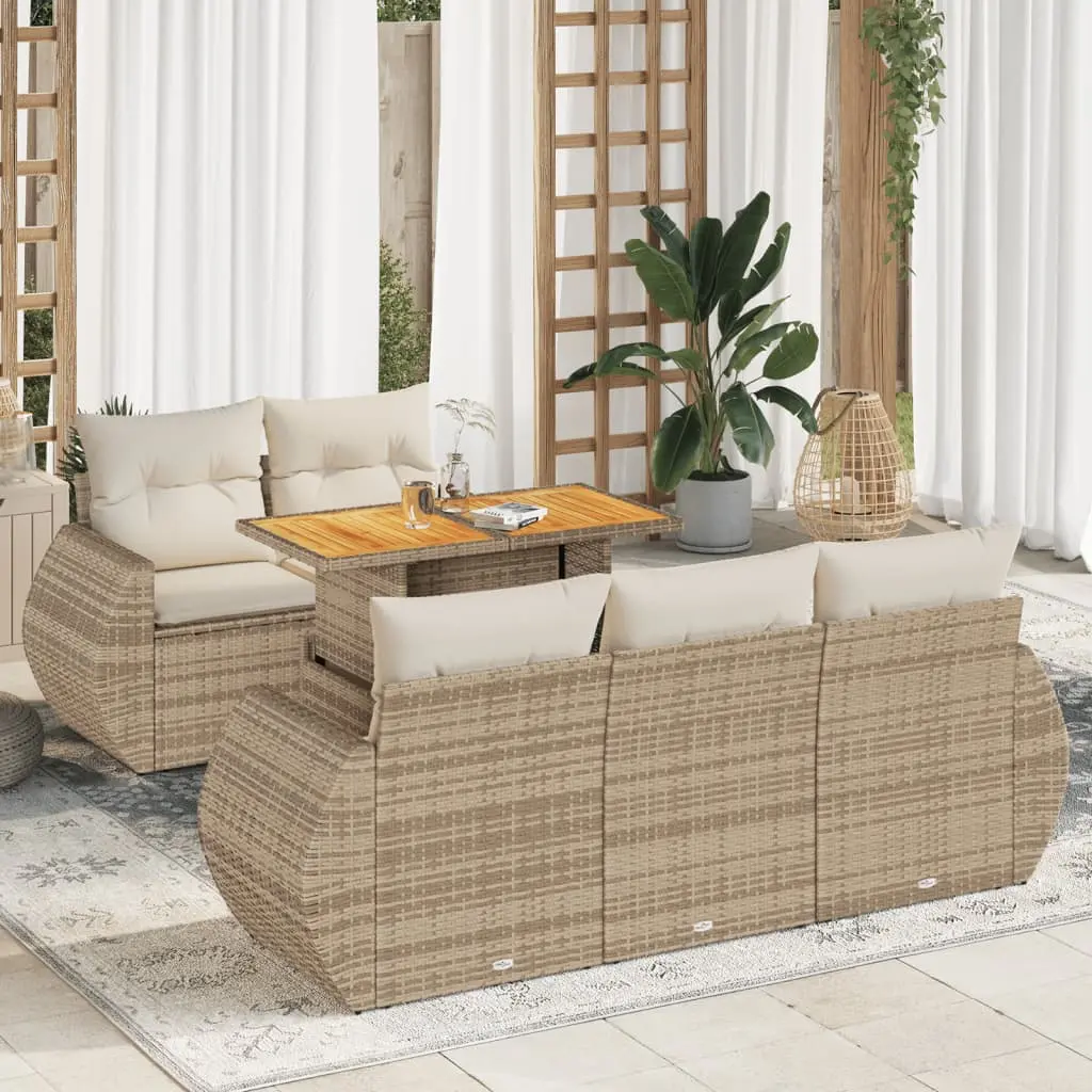 Set Divano da Giardino 6 pz con Cuscini Beige in Polyrattan