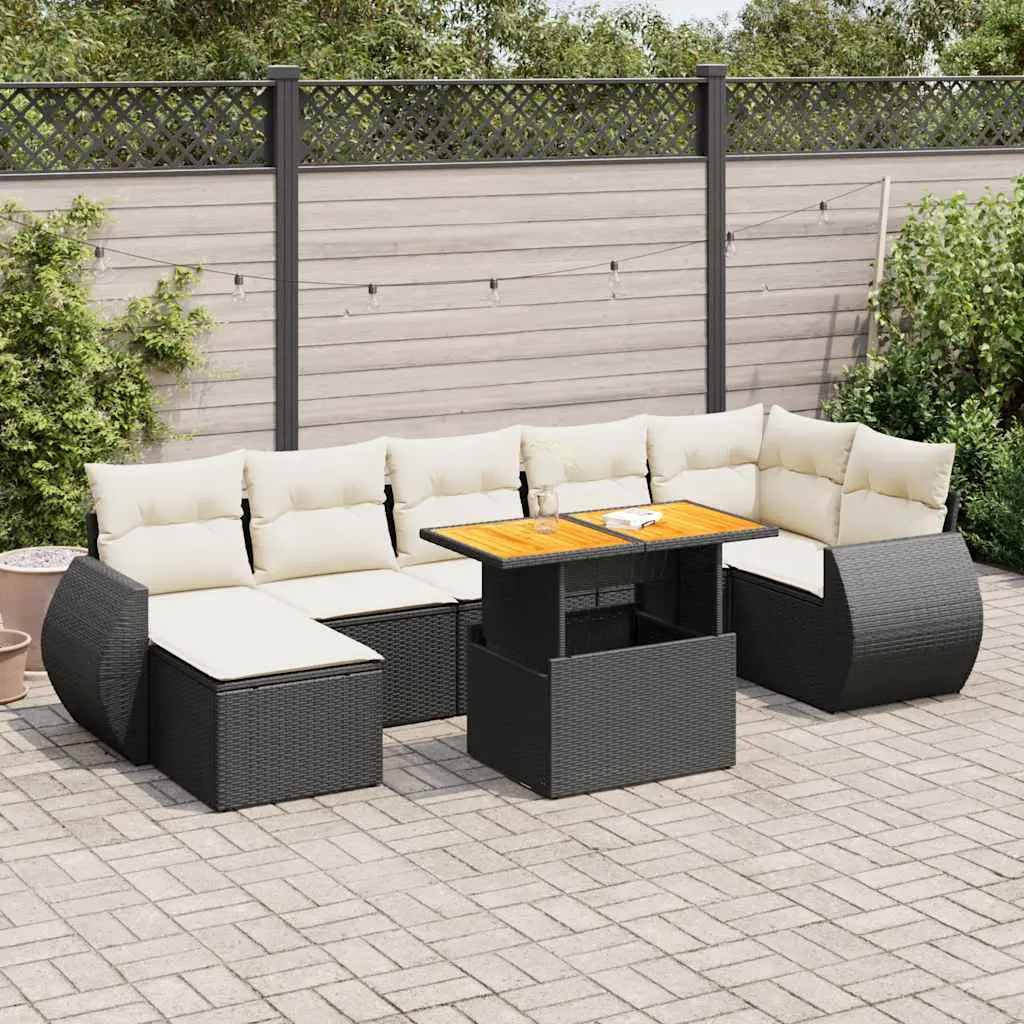 Set Divani da Giardino con Cuscini 8 pz Nero in Polyrattan