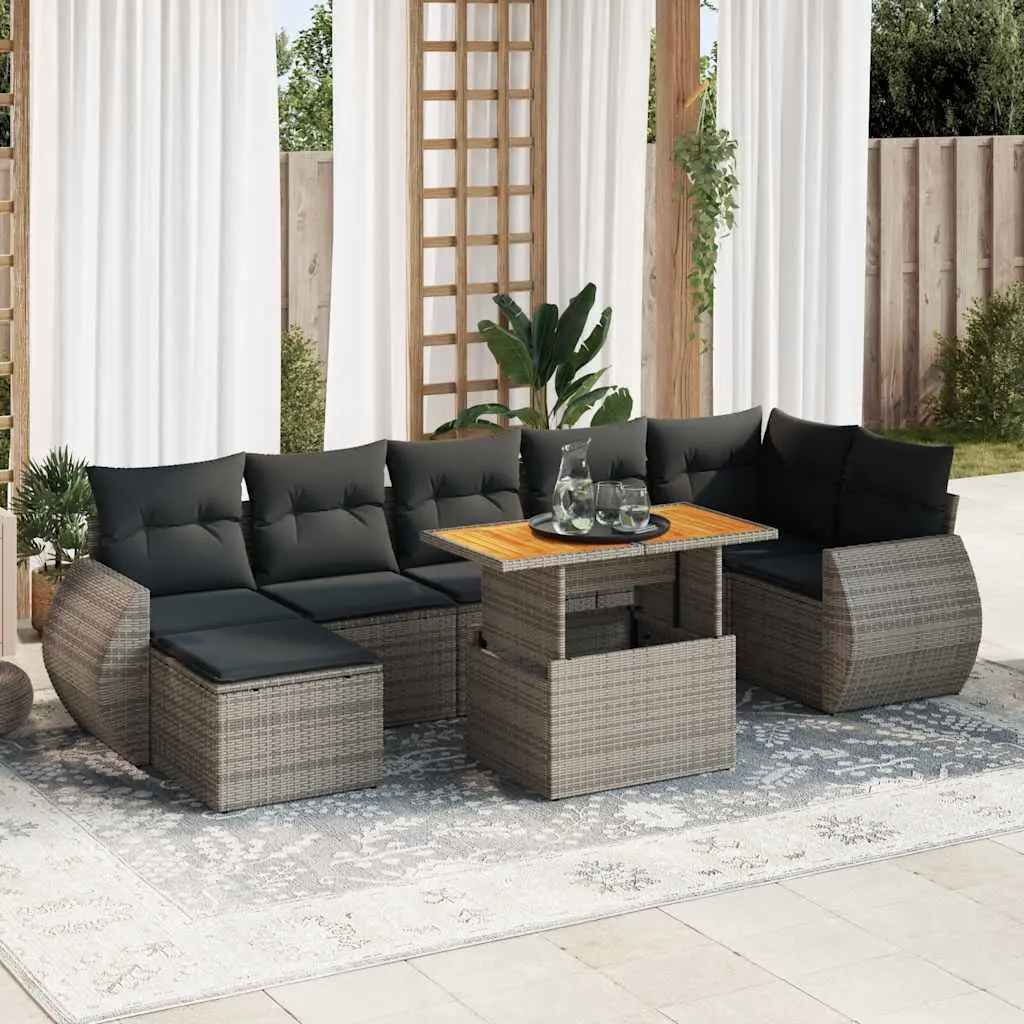 Set Divano da Giardino 8 pz con Cuscini Grigio in Polyrattan