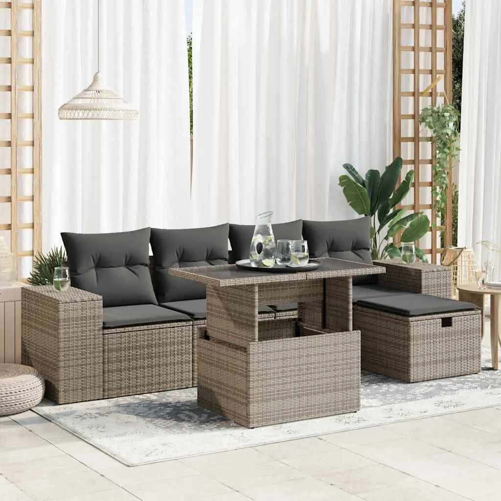 Set Divano da Giardino 6 pz con Cuscini Grigio in Polyrattan