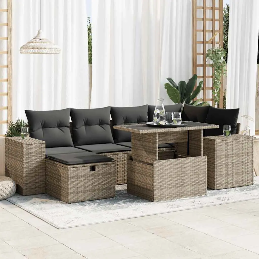 Set Divano da Giardino 8 pz con Cuscini Grigio in Polyrattan