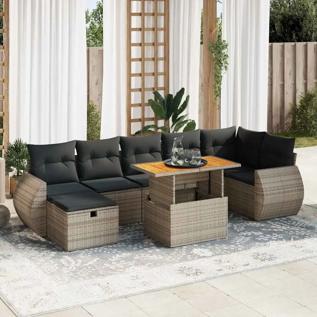 Set Divano Giardino 5 pz con Cuscini Grigio Polyrattan Acacia