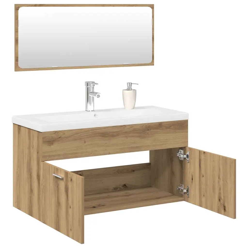 Set Mobili da Bagno 3 pz Rovere Artigianale Legno Multistrato