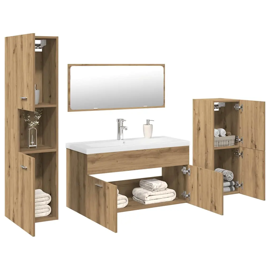 Set Mobili da Bagno 5 pz Rovere Artigianale Legno Multistrato