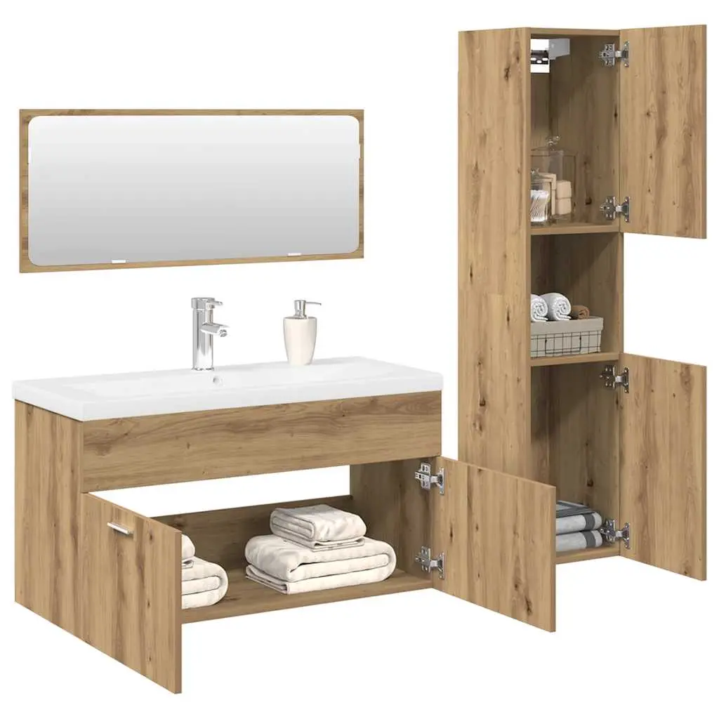 Set Mobili da Bagno 4 pz Rovere Artigianale Legno Multistrato