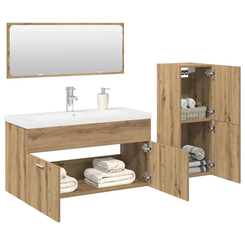 Set Mobili da Bagno 4 pz Rovere Artigianale Legno Multistrato