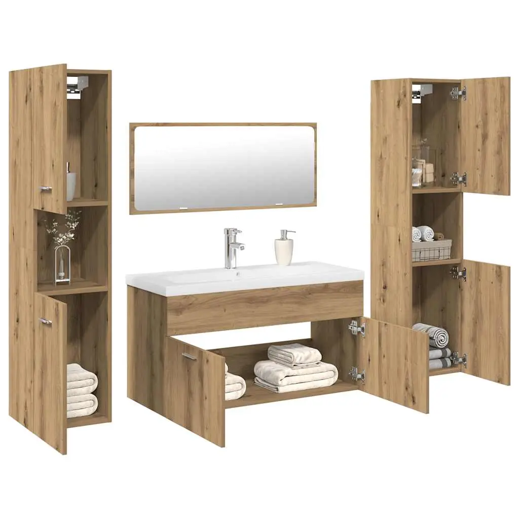 Set Mobili da Bagno 5 pz Rovere Artigianale Legno Multistrato