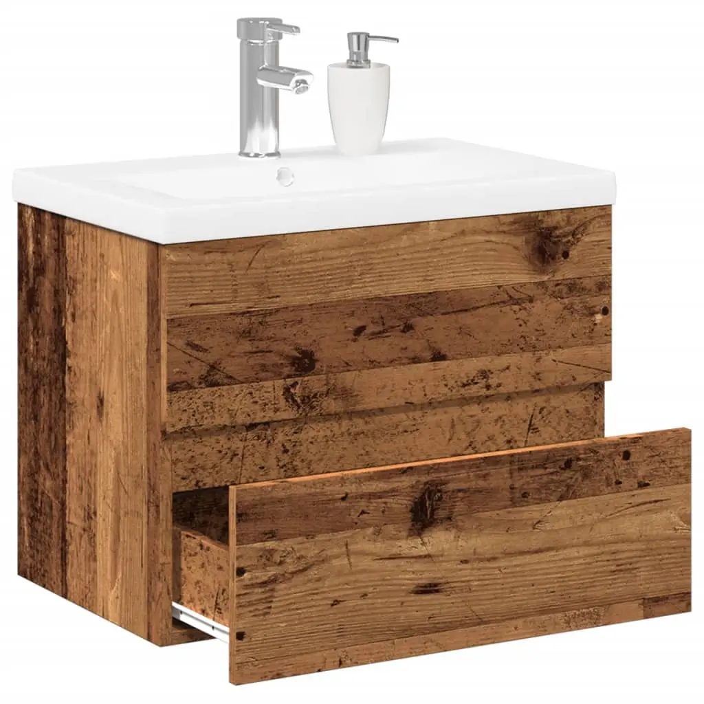 Mobile Bagno con Lavabo Integrato Legno Antico 61x39,5x49 cm