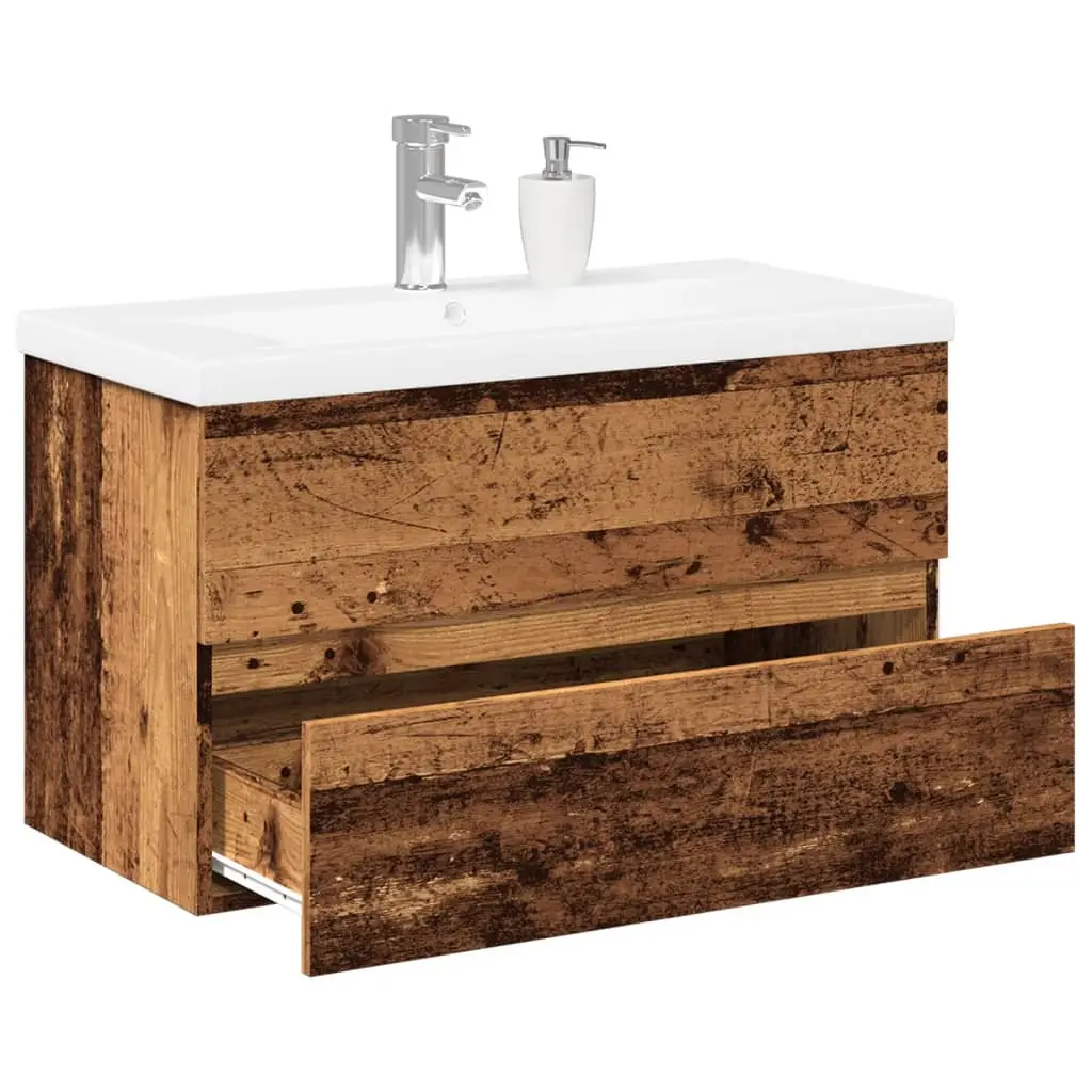 Mobile Bagno con Lavabo Integrato Legno Antico 81x39,5x49 cm