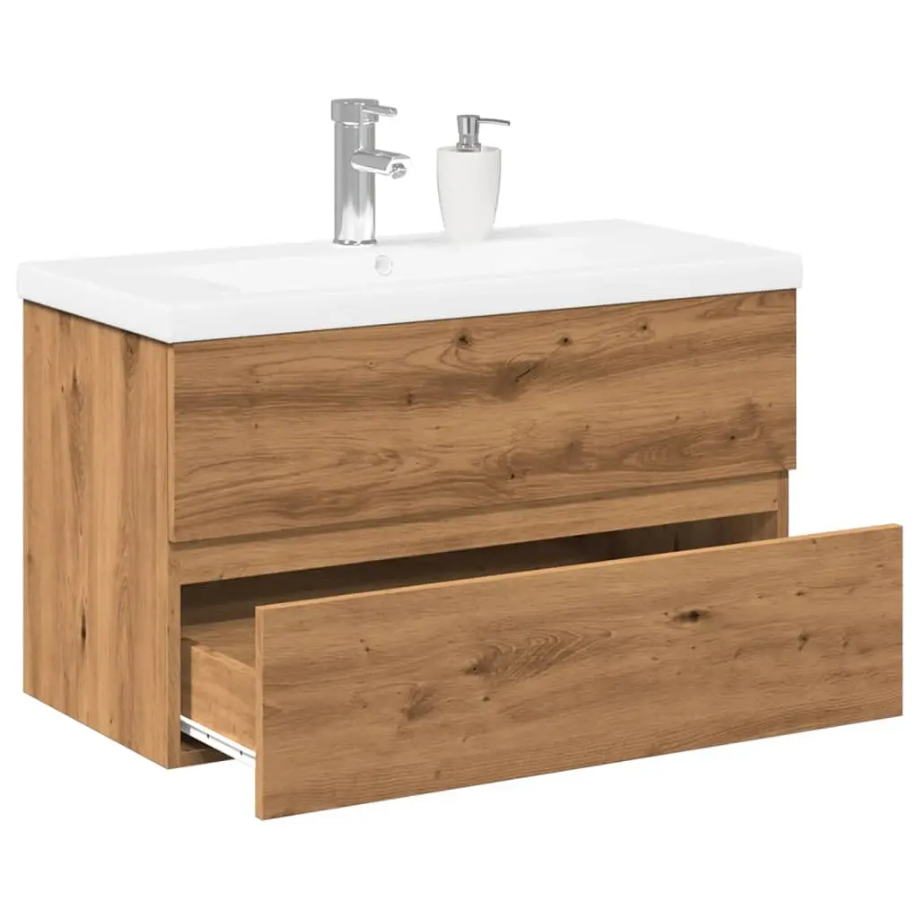 Mobile Bagno Lavabo Integrato Rovere Artigianale 81x39,5x49 cm