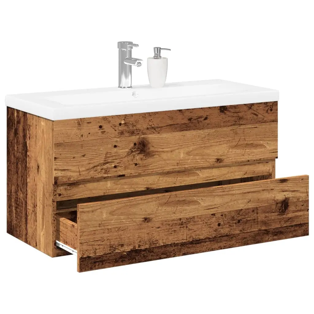 Mobile Bagno con Lavabo Integrato Legno Antico 91x39,5x49 cm