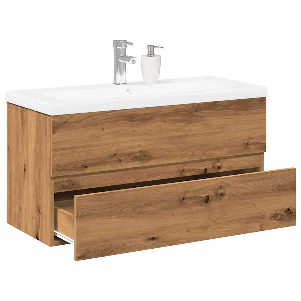 Mobile Bagno Lavabo Integrato Rovere Artigianale 101x39,5x49 cm