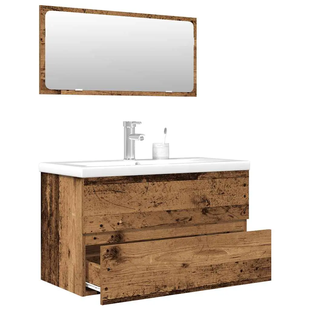 Set Mobili da Bagno 3 pz Legno Antico in Legno Multistrato