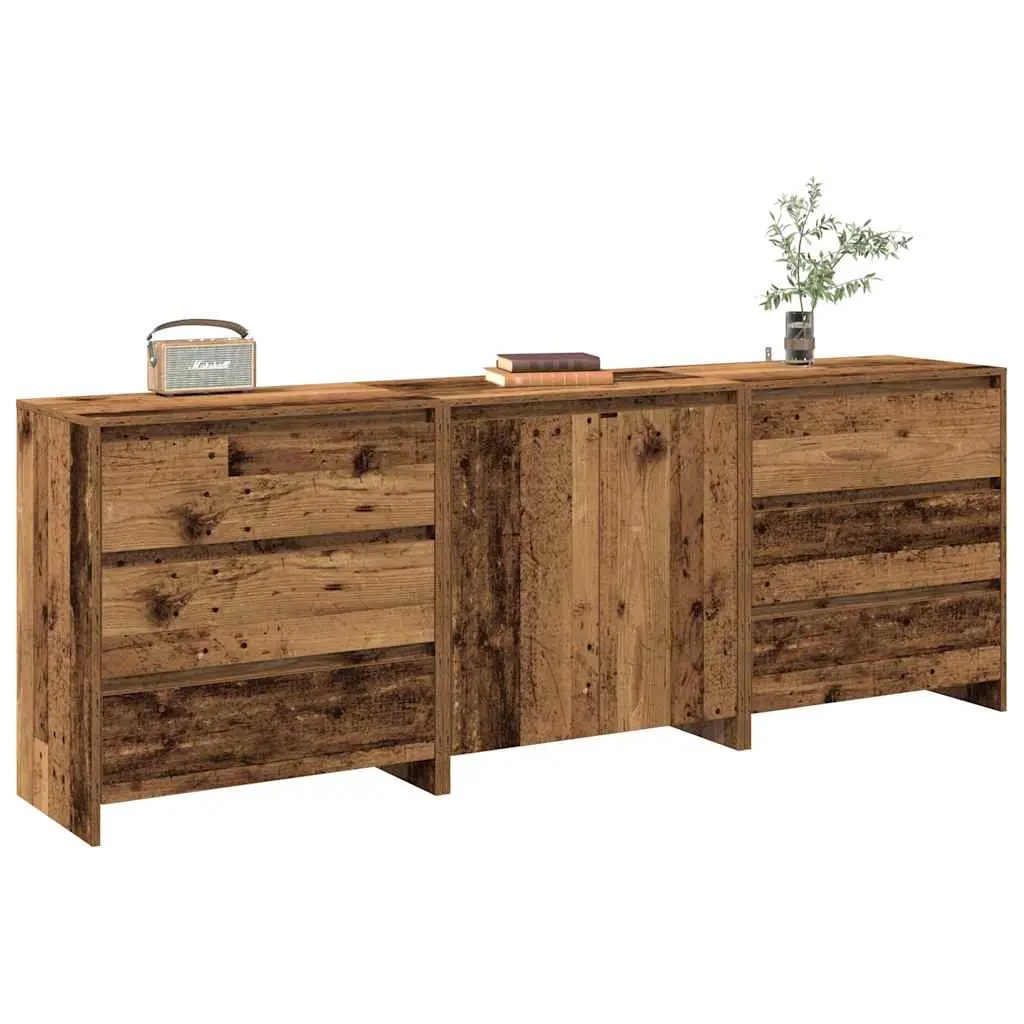 Credenza 3 pz Legno Antico in Legno Multistrato