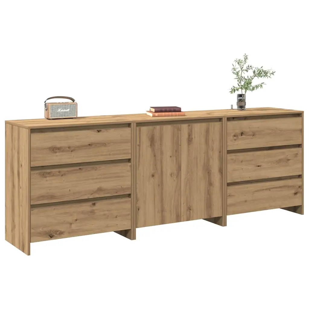 Credenza 3 pz Rovere Artigianale in Legno Multistrato