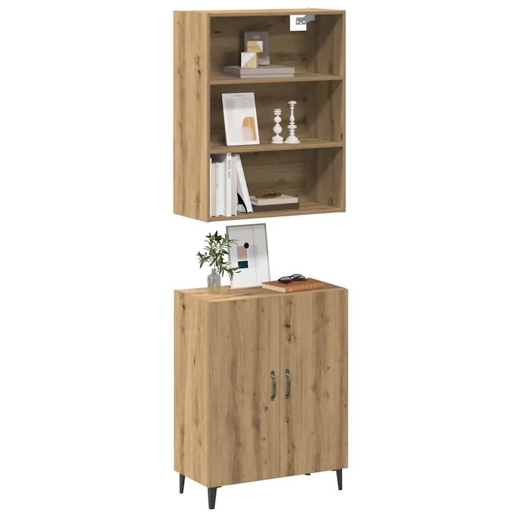 Credenza con Pensile Rovere Artigianale in Legno Multistrato