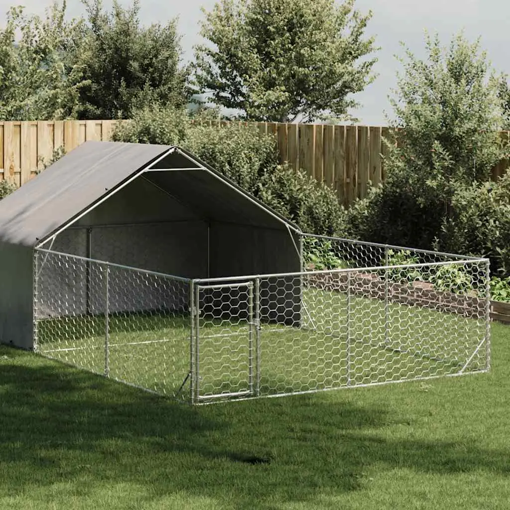 Cuccia per Cani da Esterno con Recinto 6x3x1,9m Acciaio Zincato