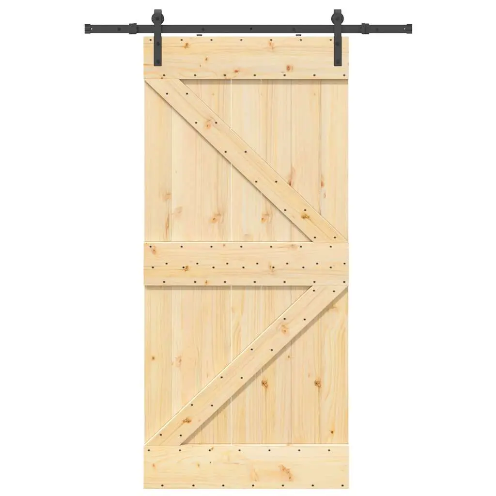 Porta Scorrevole con Set Hardware 96x210 cm Legno Massello Pino