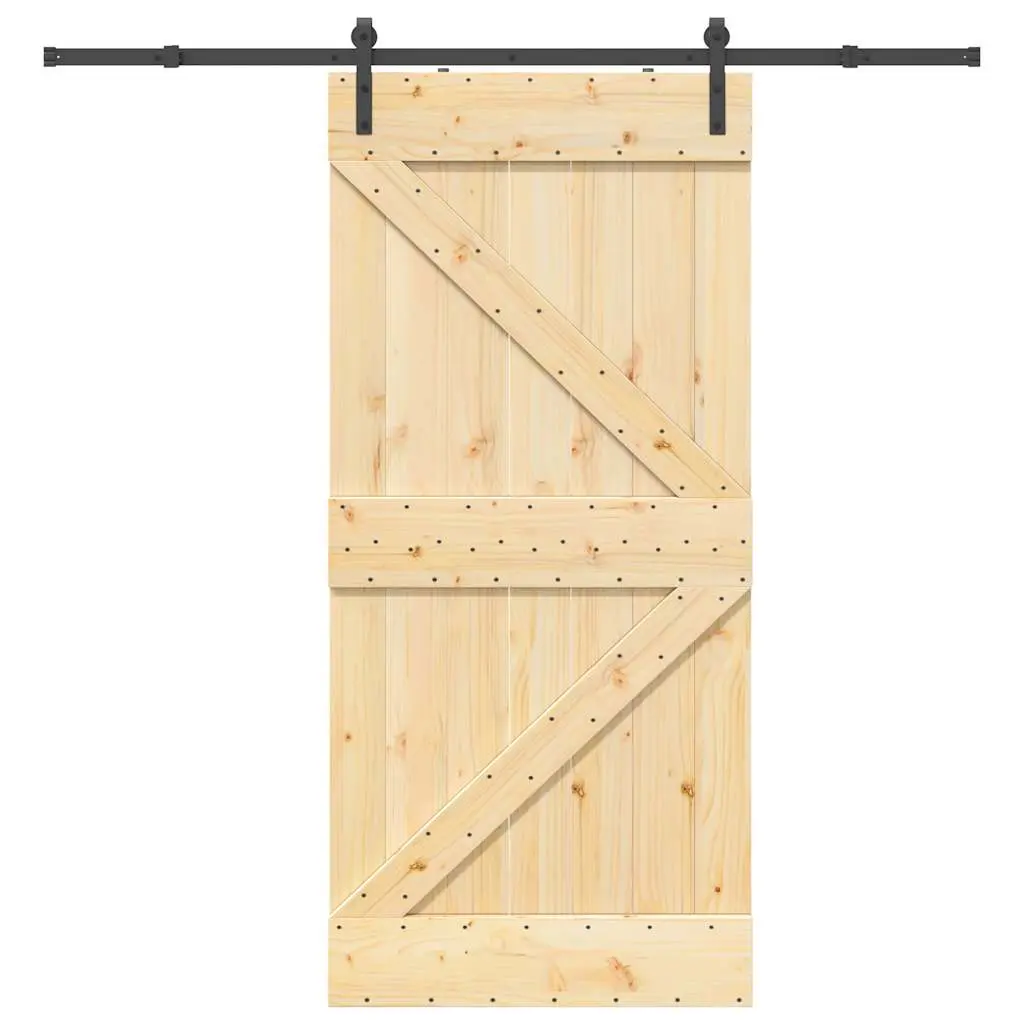 Porta Scorrevole con Set Hardware 95x210 cm Legno Massello Pino