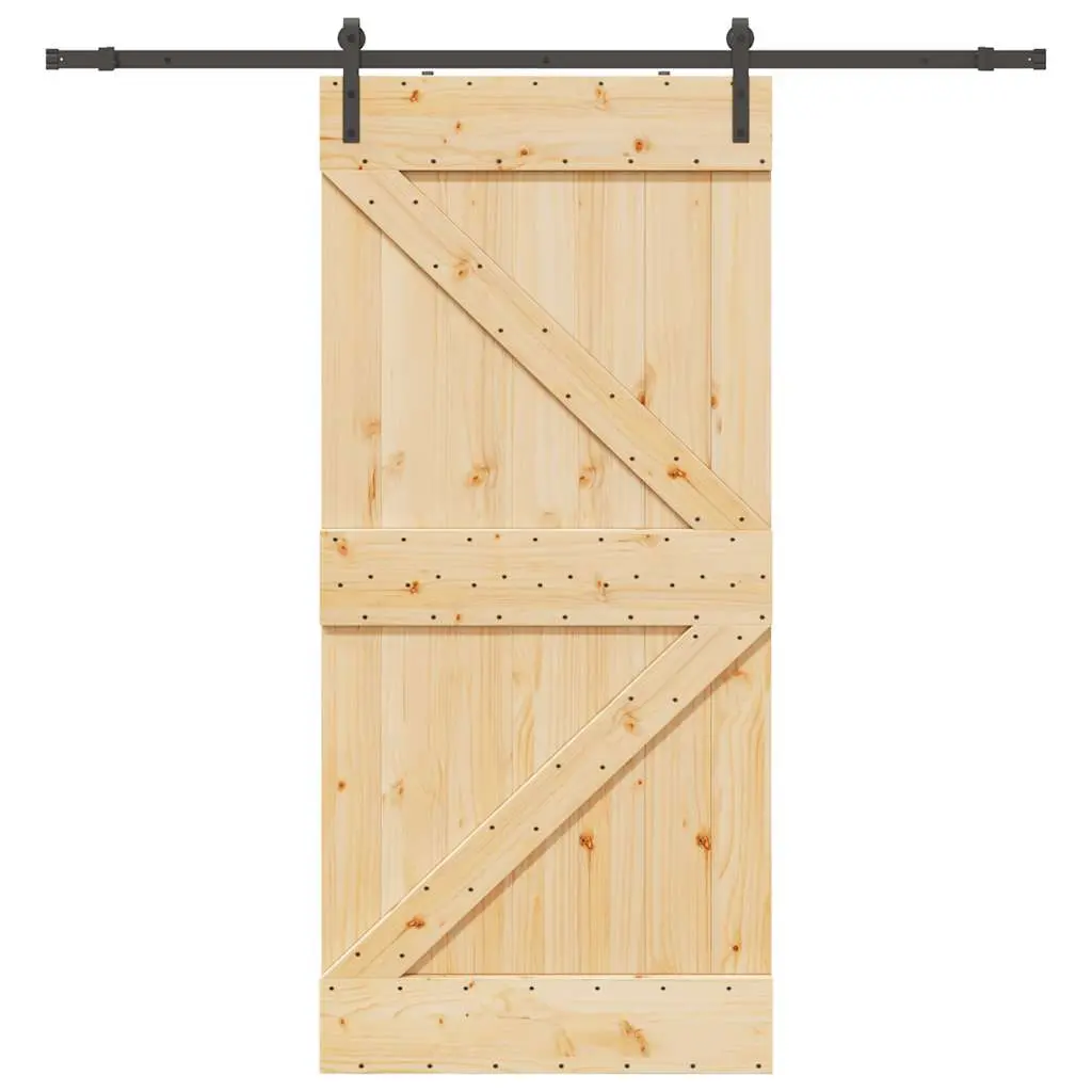 Porta Scorrevole con Set Hardware 90x210 cm Legno Massello Pino