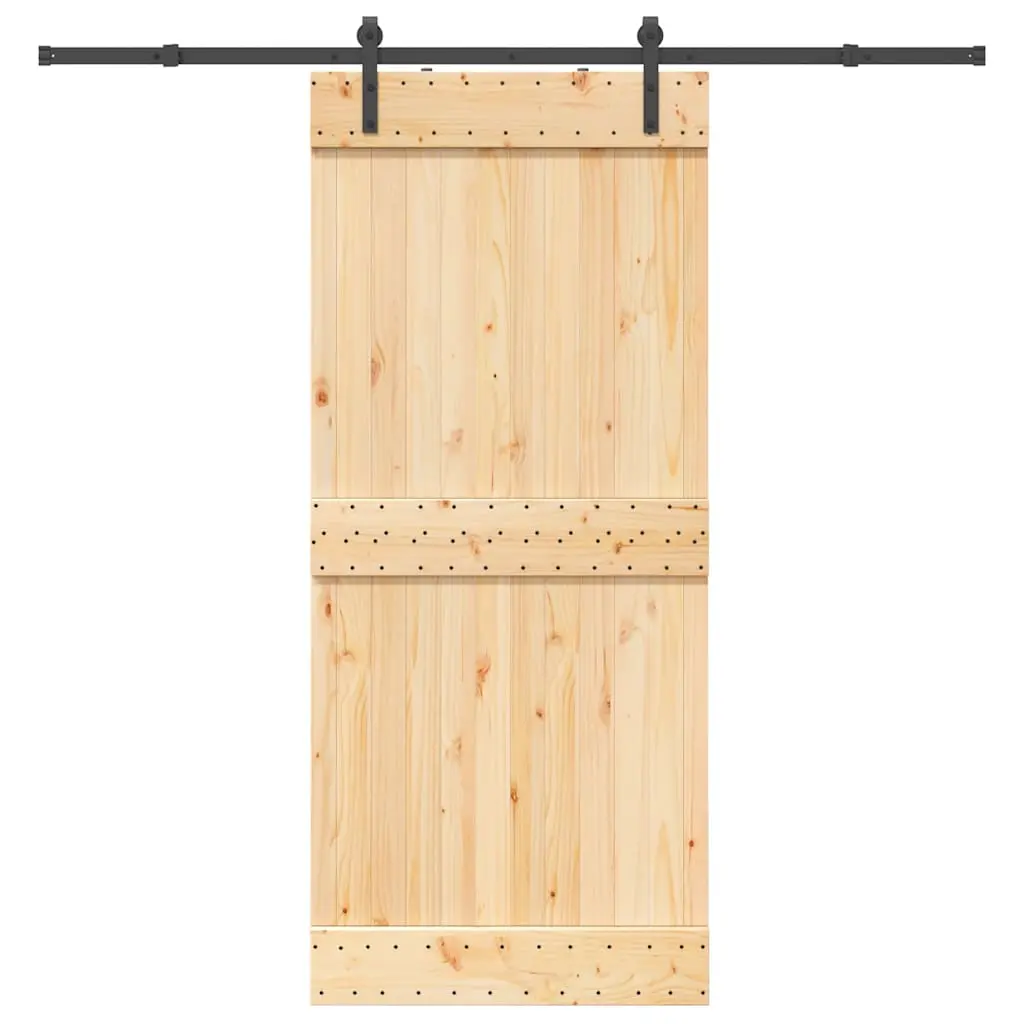 Porta Scorrevole con Set Hardware 90x210 cm Legno Massello Pino