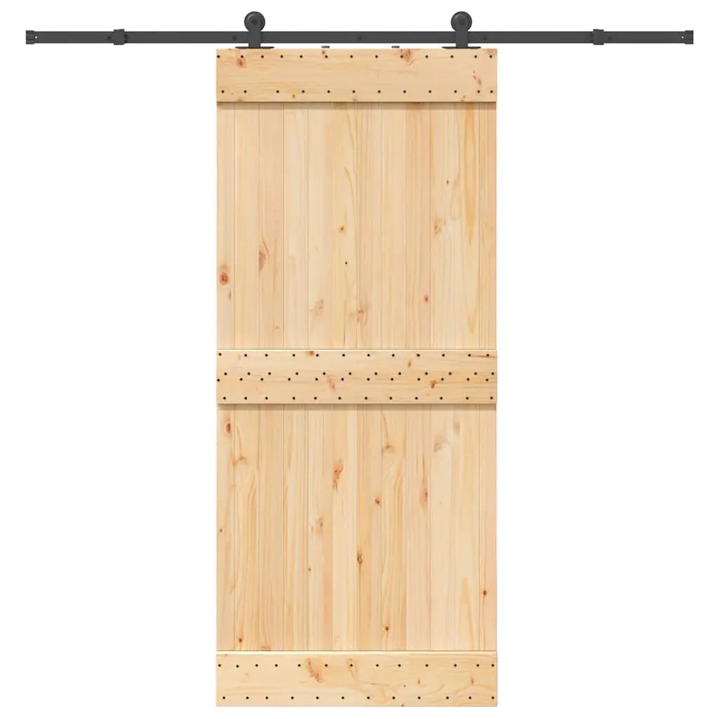 Porta Scorrevole con Set Hardware 90x210 cm Legno Massello Pino