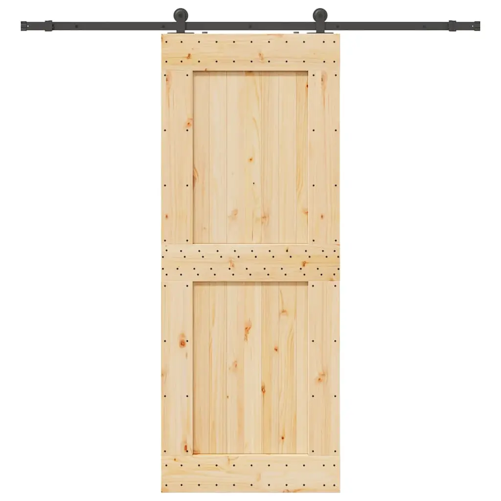 Porta Scorrevole con Set Hardware 90x210 cm Legno Massello Pino