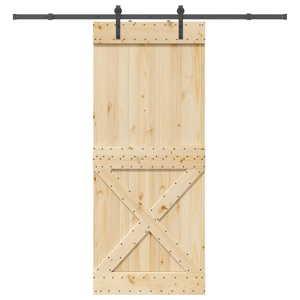 Porta Scorrevole con Set Hardware 95x210 cm Legno Massello Pino