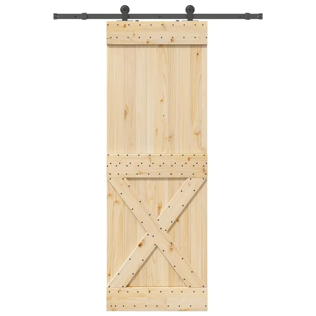 Porta Scorrevole con Set Hardware 80x210 cm Legno Massello Pino