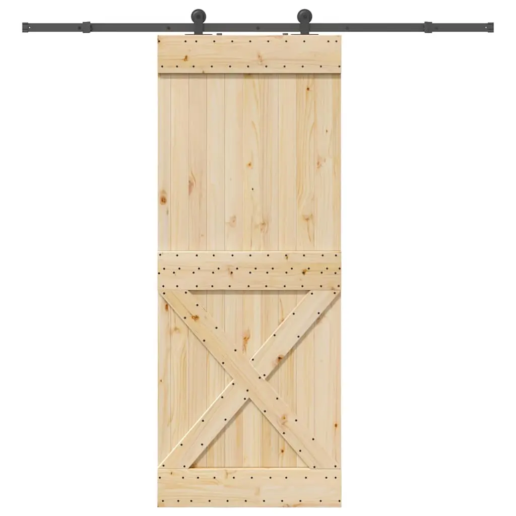 Porta Scorrevole con Set Hardware 90x210 cm Legno Massello Pino