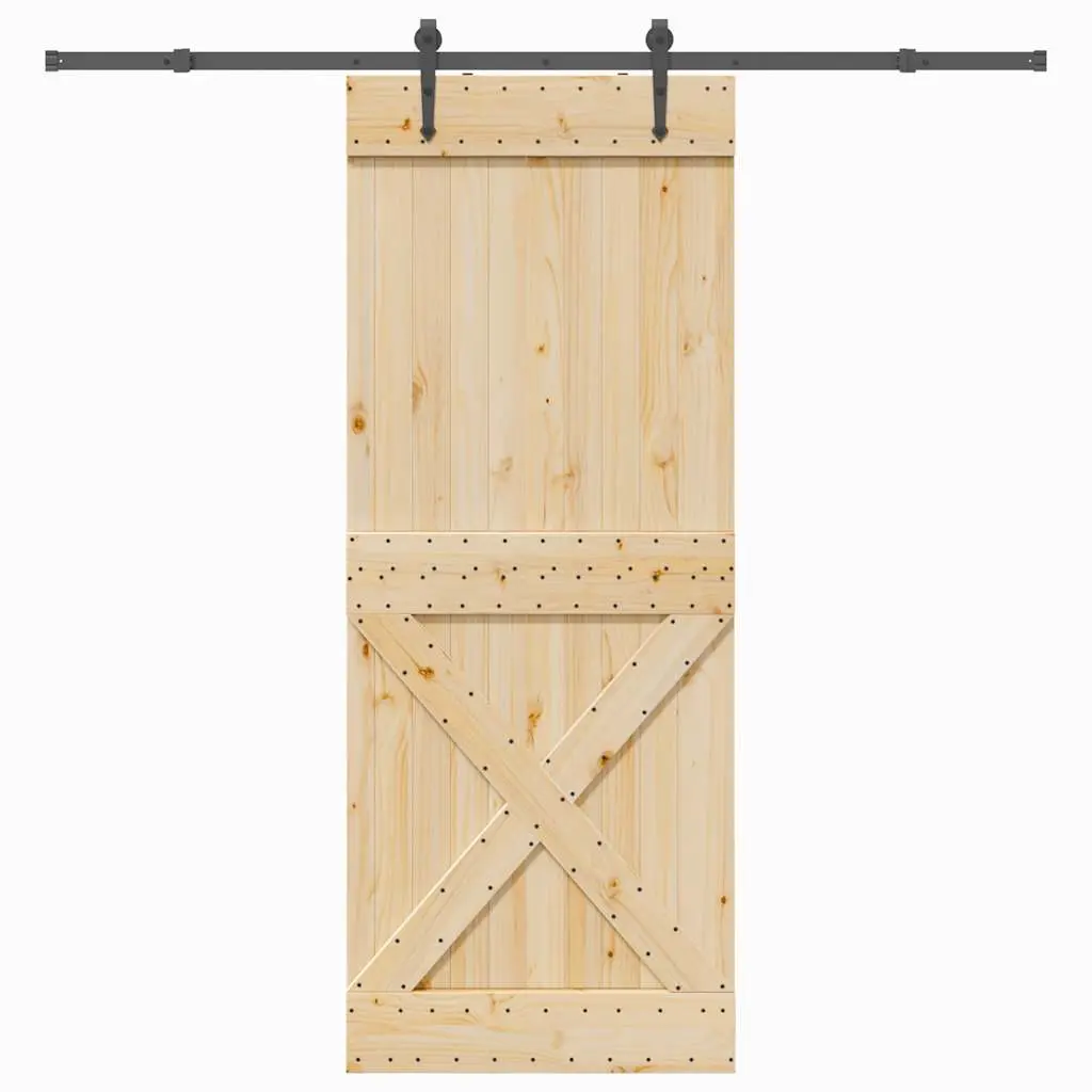 Porta Scorrevole con Set Hardware 90x210 cm Legno Massello Pino