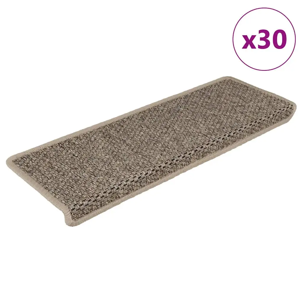 Tappeti Adesivi Scale Aspetto Sisal 30 pz 65x21x4cm Beige Scuro