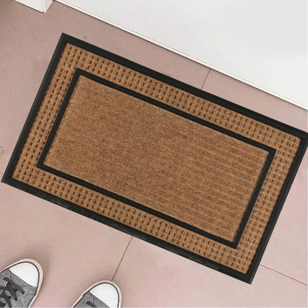 Tappeto Zerbino Rettangolare In Fibra Di Cocco e Gomma 45 x 75cm Beige e Marrone (1)