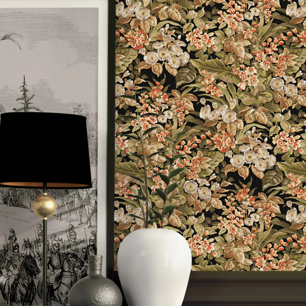 DUTCH WALLCOVERINGS Carta da Parati Floreale Nera