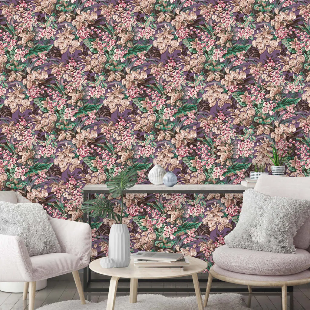 DUTCH WALLCOVERINGS Carta da Parati Floreale Viola