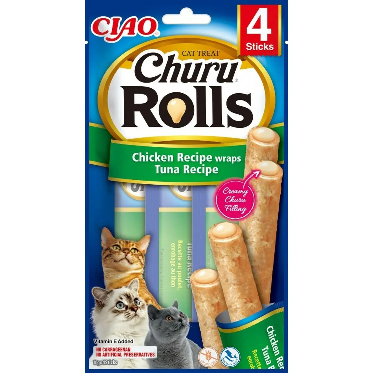 Borsa Portaoggetti Inaba Churu Rolls Chicken Recipe wraps Tuna 4 x 10 g Pollo Tonno Pesce