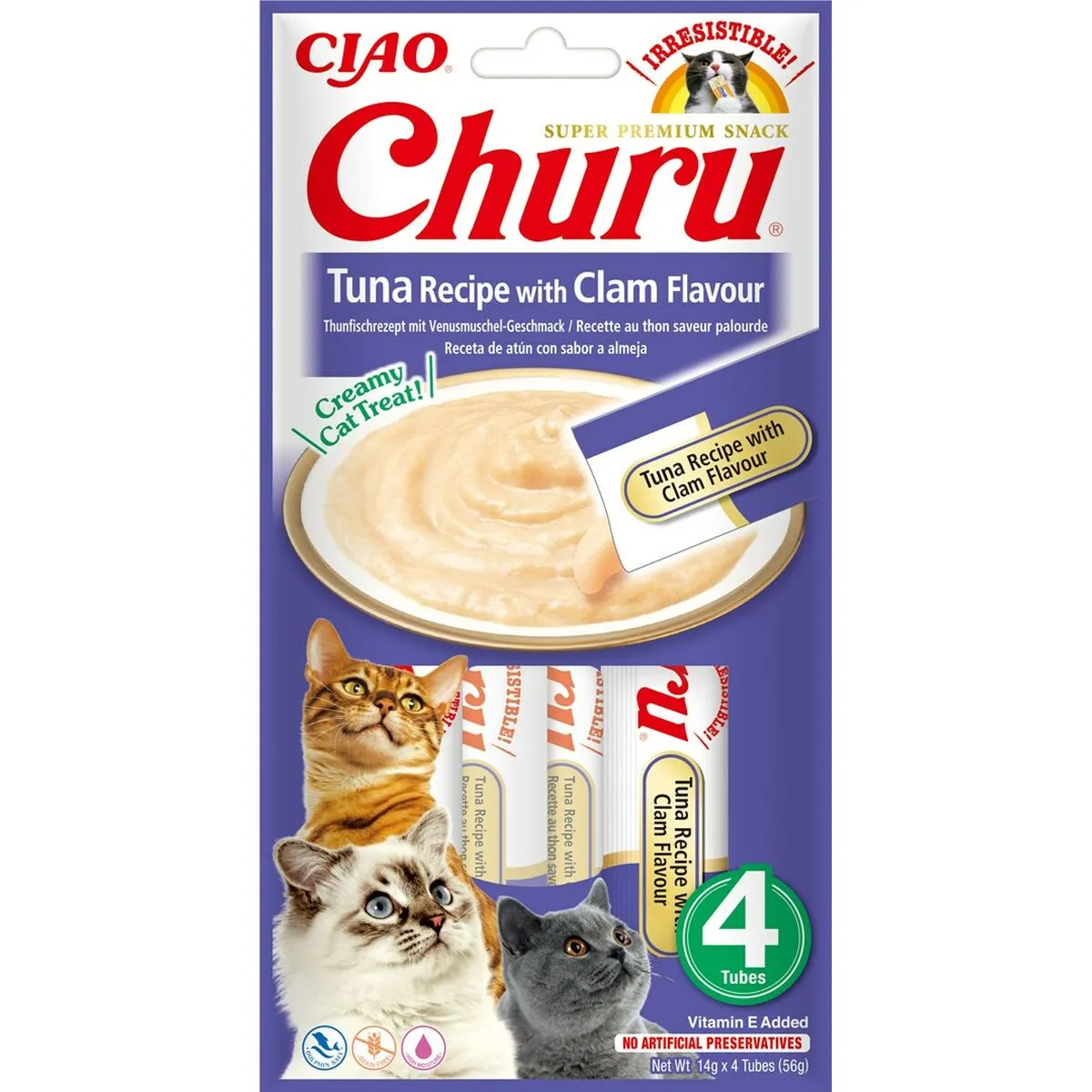 Spuntino per Cat Inaba Churu 4 x 14 g Frutti di mare Tonno