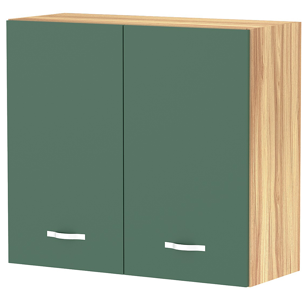 Pensile da Cucina Scolapiatti Sistema Raccogli Gocce Mobile Colore Verde e Legno (1)