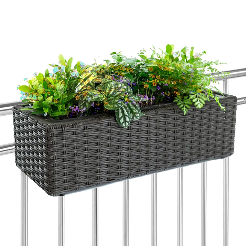 Fioriera Vaso da Giardino Esterno Balcone in Rattan Marrone 54 x 22 x 17 cm (1)